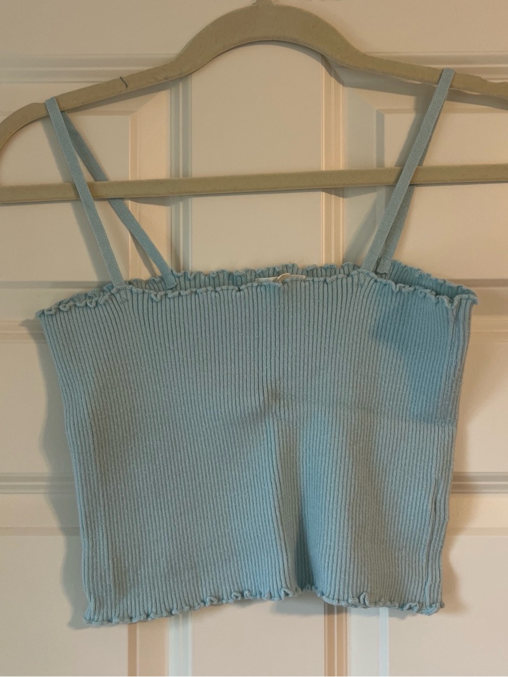 LA Hearts Light Blue/Mint Ribbed Spaghetti Strap Crop Top